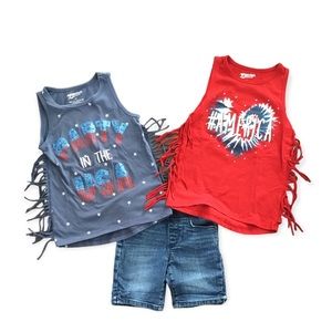 Lot of Arizona Jean Co. USA Blue and Red Tank Tops and Jean Shorts Size 5T